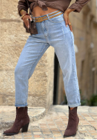 Denim Touch blue mom-fit jeans with a belt