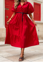 Koszulowa sukienka maxi z bufkami Summer Light granatowa