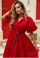 Koszulowa sukienka maxi z bufkami Summer Light granatowa