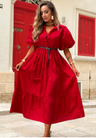 Koszulowa sukienka maxi z bufkami Summer Light granatowa
