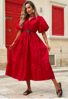 Koszulowa sukienka maxi z bufkami Summer Light granatowa