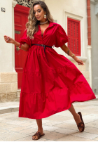 Koszulowa sukienka maxi z bufkami Summer Light granatowa