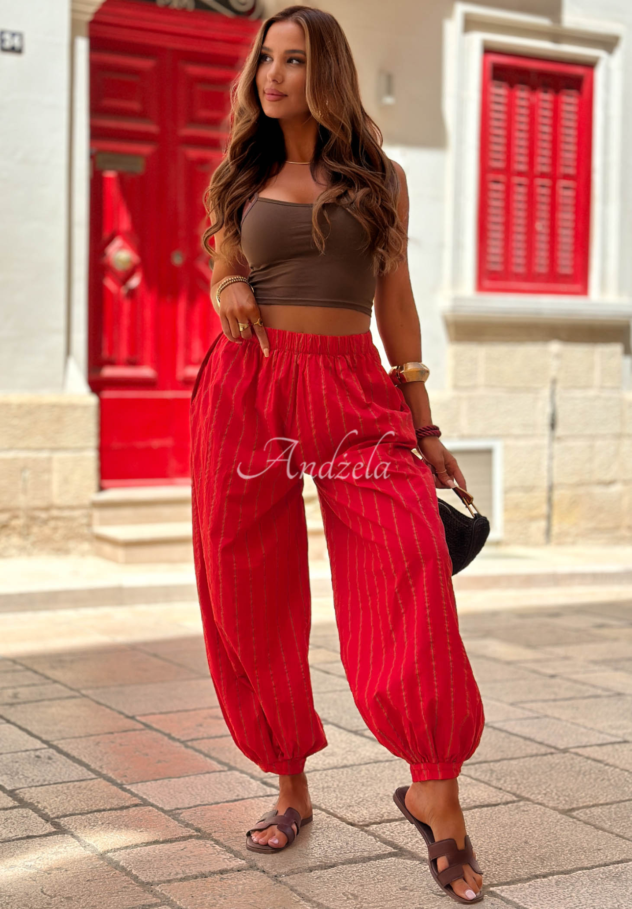 Malta Romance Heat Red Striped Cotton Pants