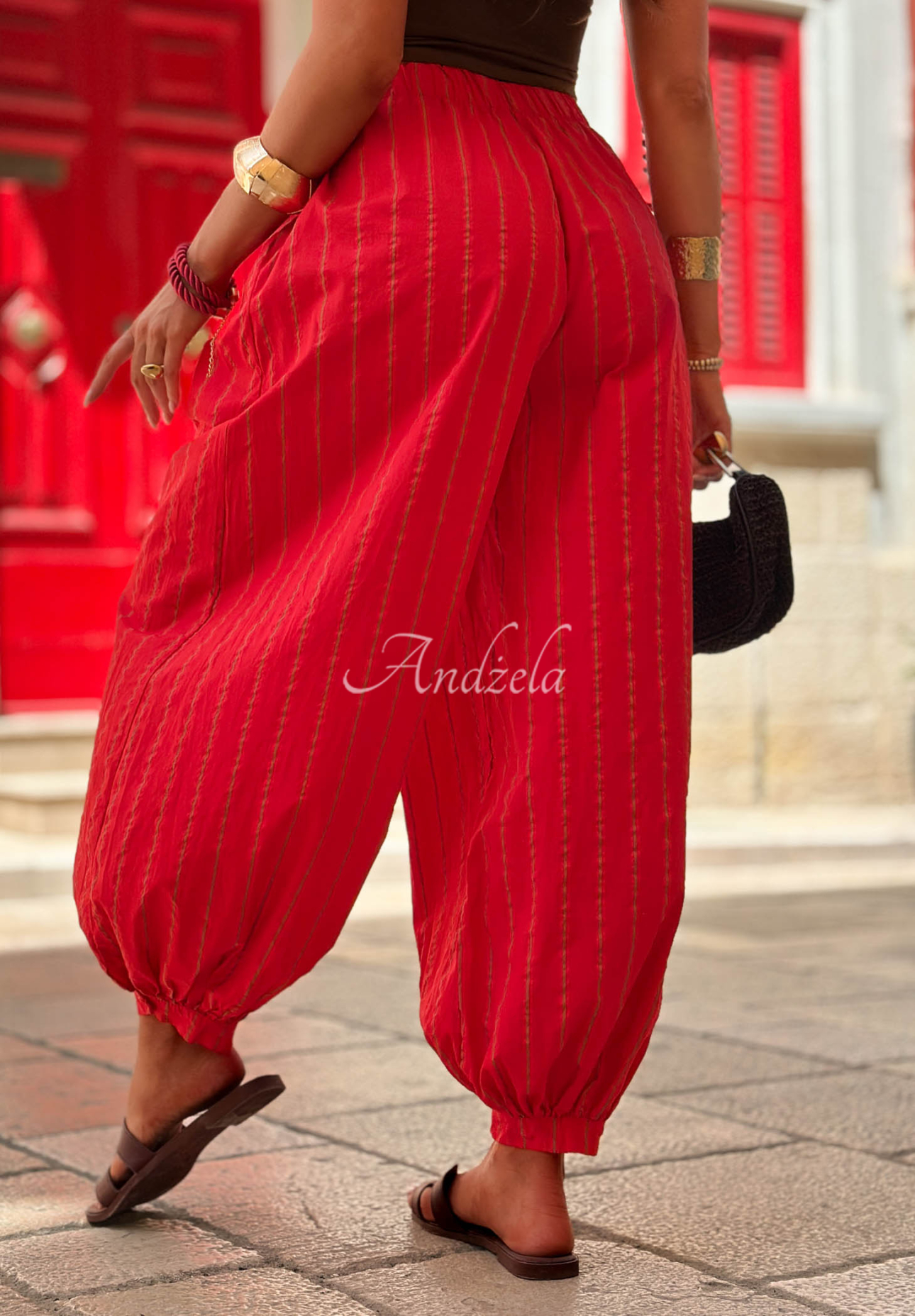 Malta Romance Heat Red Striped Cotton Pants