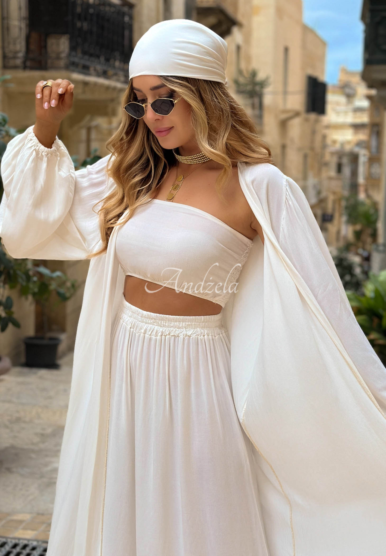 Amore Bello Vanilla 4-in-1 Viscose Set: Cardigan, Pants, Top, and Scarf
