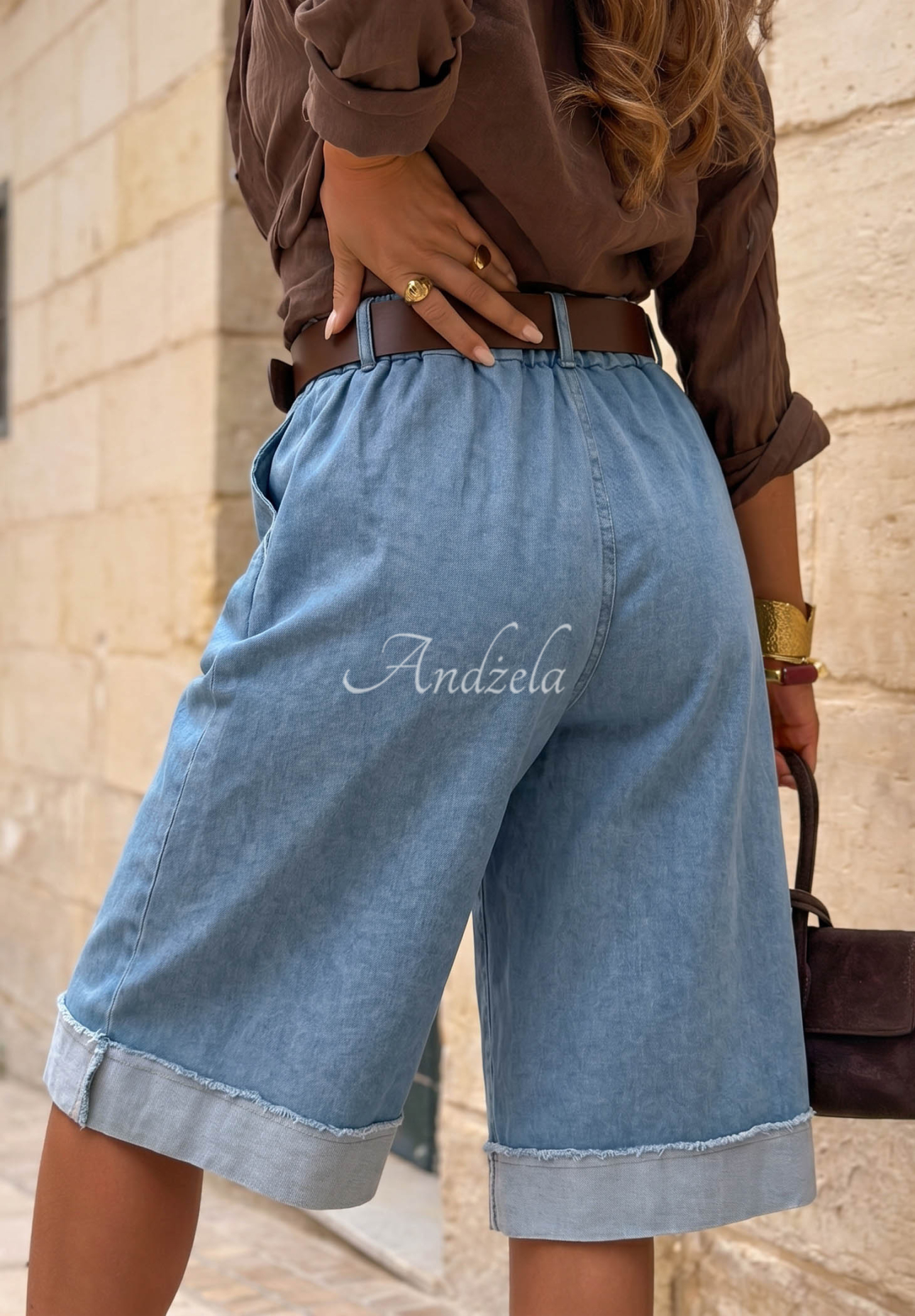 Azure Essence Blue Denim Bermuda Shorts with a Belt