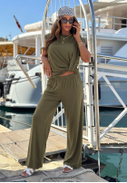 Komplet bluzka z węzłem i spodnie wide leg Basic Sun biały