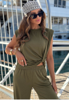 Komplet bluzka z węzłem i spodnie wide leg Basic Sun biały