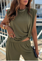 Komplet bluzka z węzłem i spodnie wide leg Basic Sun biały