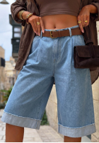Spodenki jeansowe bermudy z paskiem Azure Essence niebieskie