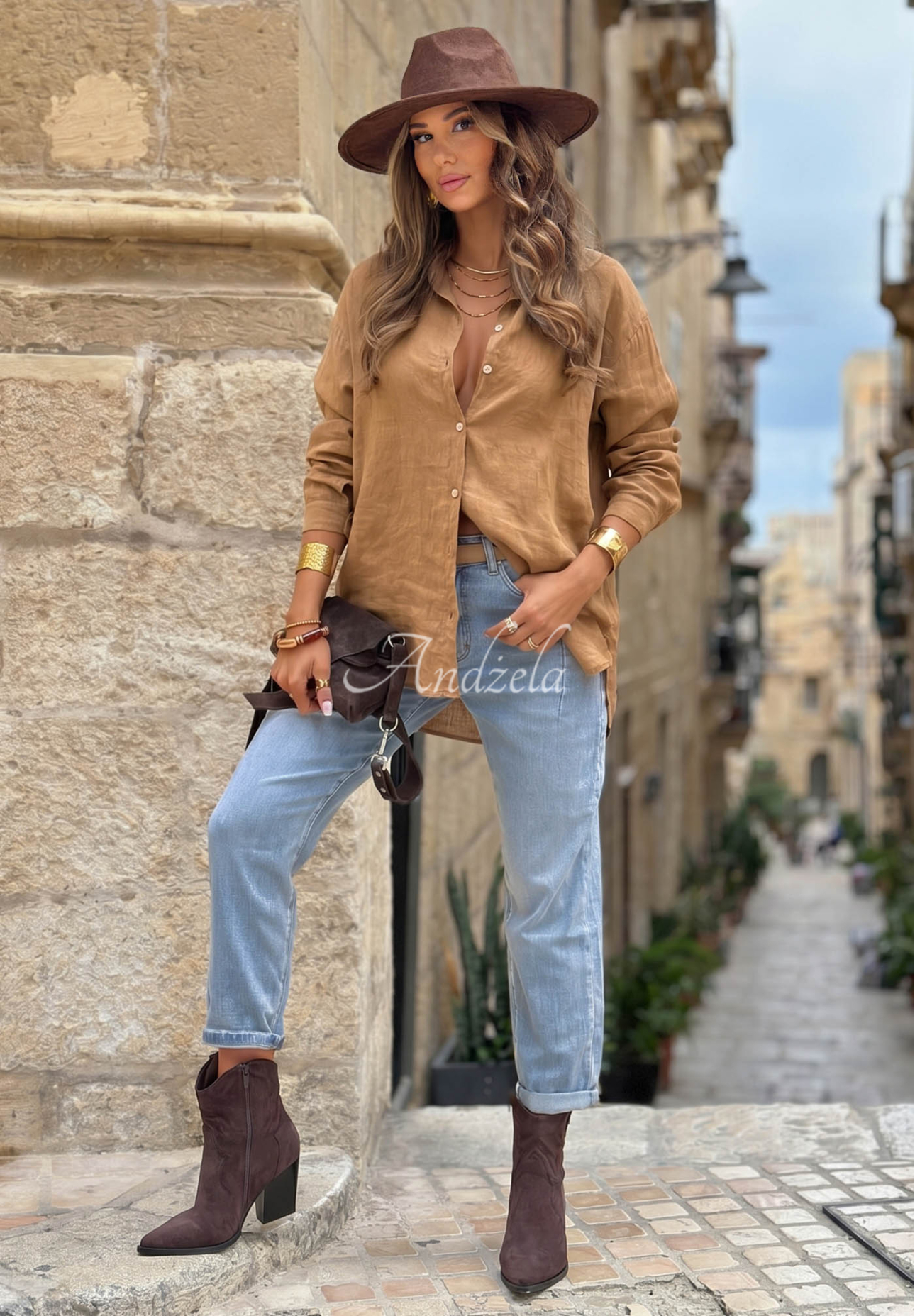 Vilano Beach camel linen shirt