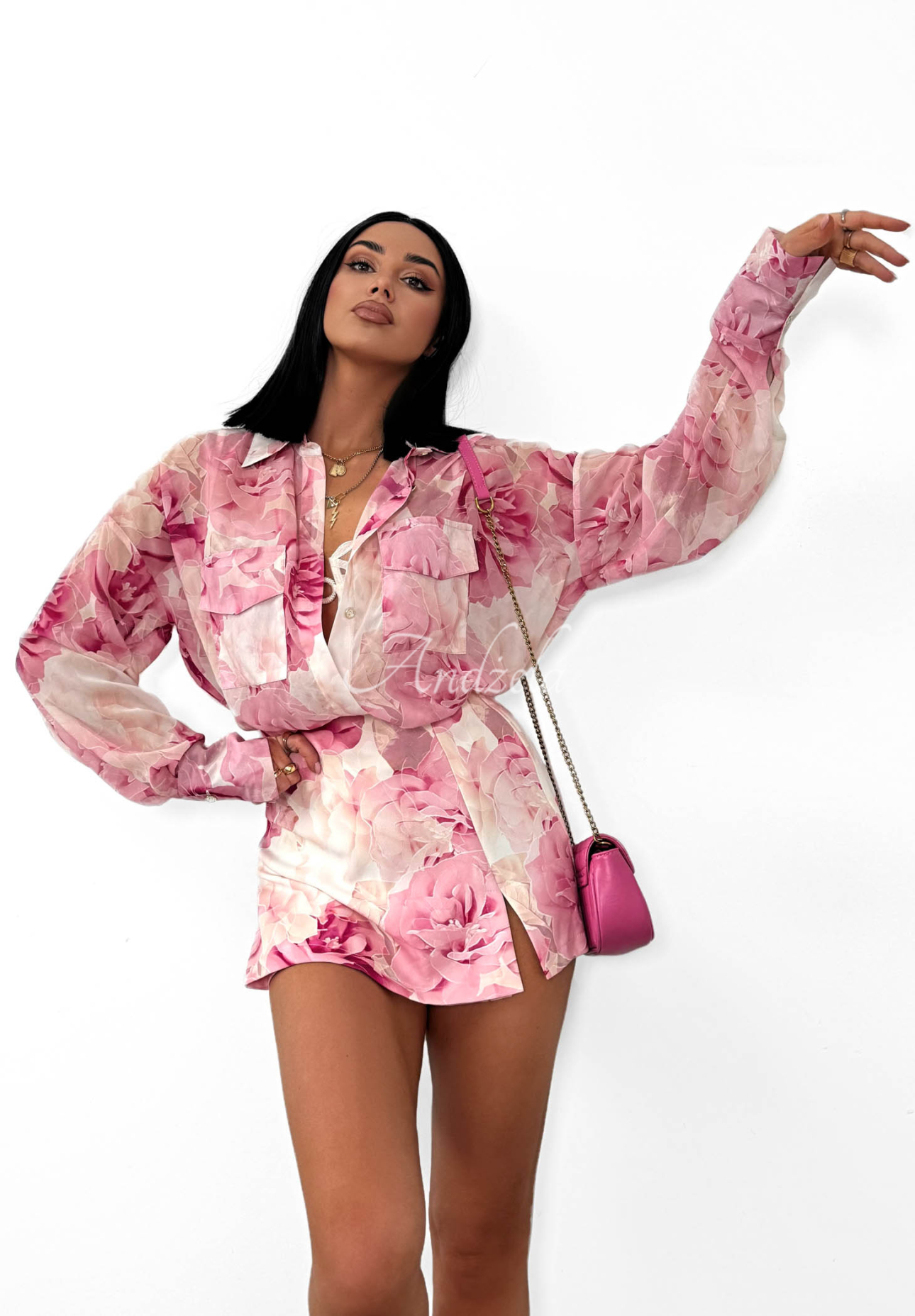 La Milla Secret Flower Floral Viscose Skirt-Shorts in Powder Pink