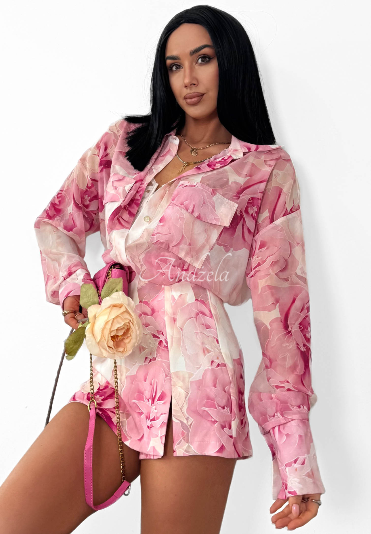 La Milla Secret Flower Floral Viscose Skirt-Shorts in Powder Pink