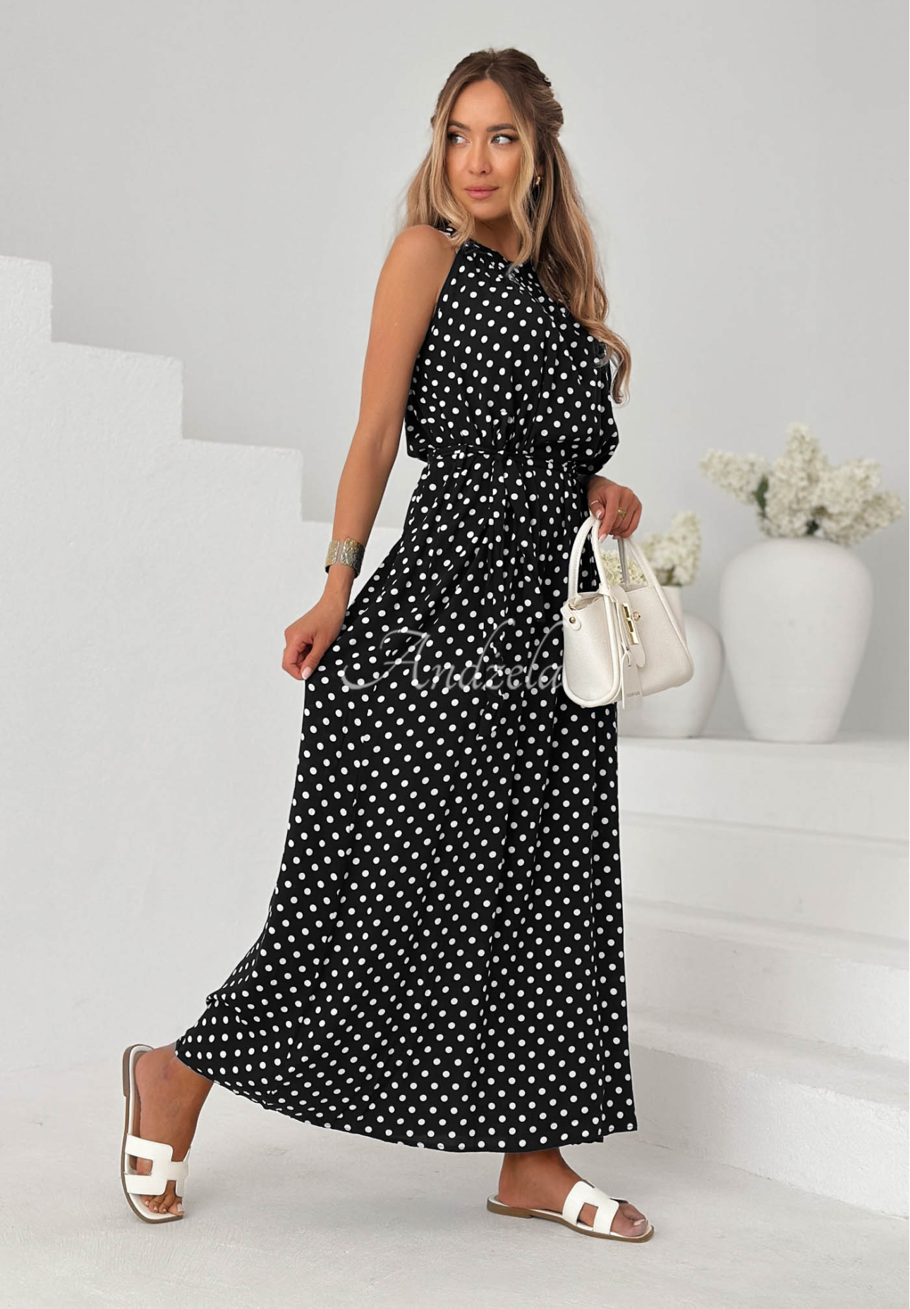 Wiskozowa sukienka maxi w groszki Sun & Dots czarna