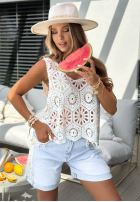Ażurowy top na ramiączkach boho Beach Mood biały