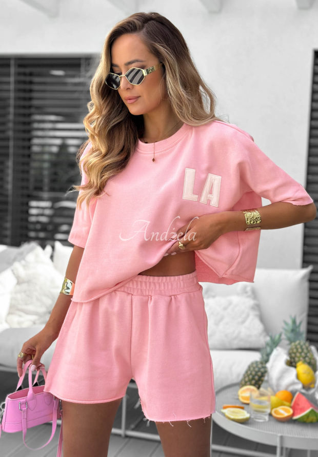 Hello La Pink Cotton Blouse and Shorts Set