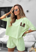 Bawełniany Set Blouse i Shorts Hello La pistachio green