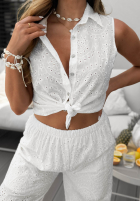 Ażurowa koszula bez rękawów boho Ocean Shells biała