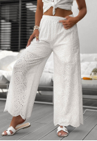 Ażurowe spodnie wide leg boho Ocean Shells białe