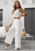 Ażurowe spodnie wide leg boho Ocean Shells białe