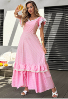 Sukienka maxi z falbankami w kratę Summer Melody różowa