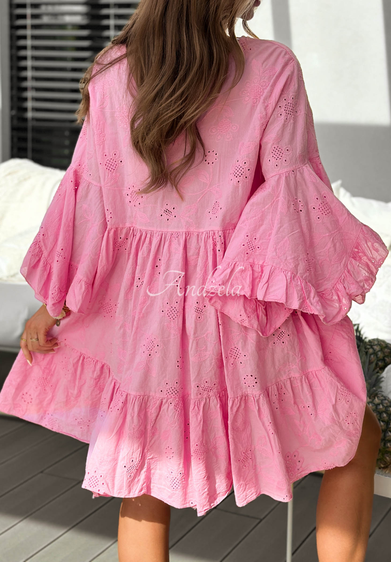 Ażurowa sukienka z falbankami Summer Sweetie różowa