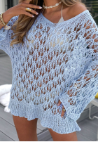 Ażurowy sweter oversize z dekoltem Dolce Marina żółty