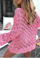 Ażurowy sweter oversize z dekoltem Dolce Marina żółty