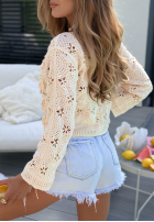 Ażurowa bluzka z kwiatami boho Sunset Bloom beżowa