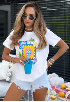 T-shirt z kolorowym nadrukiem Soleil biały