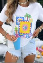 T-shirt z kolorowym nadrukiem Soleil biały
