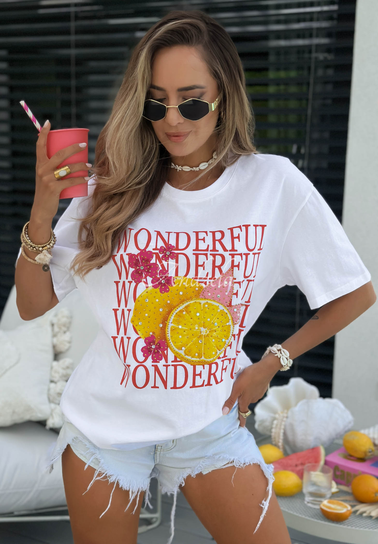 Bawełniany t-shirt z nadrukiem Wonderful Lemon biały