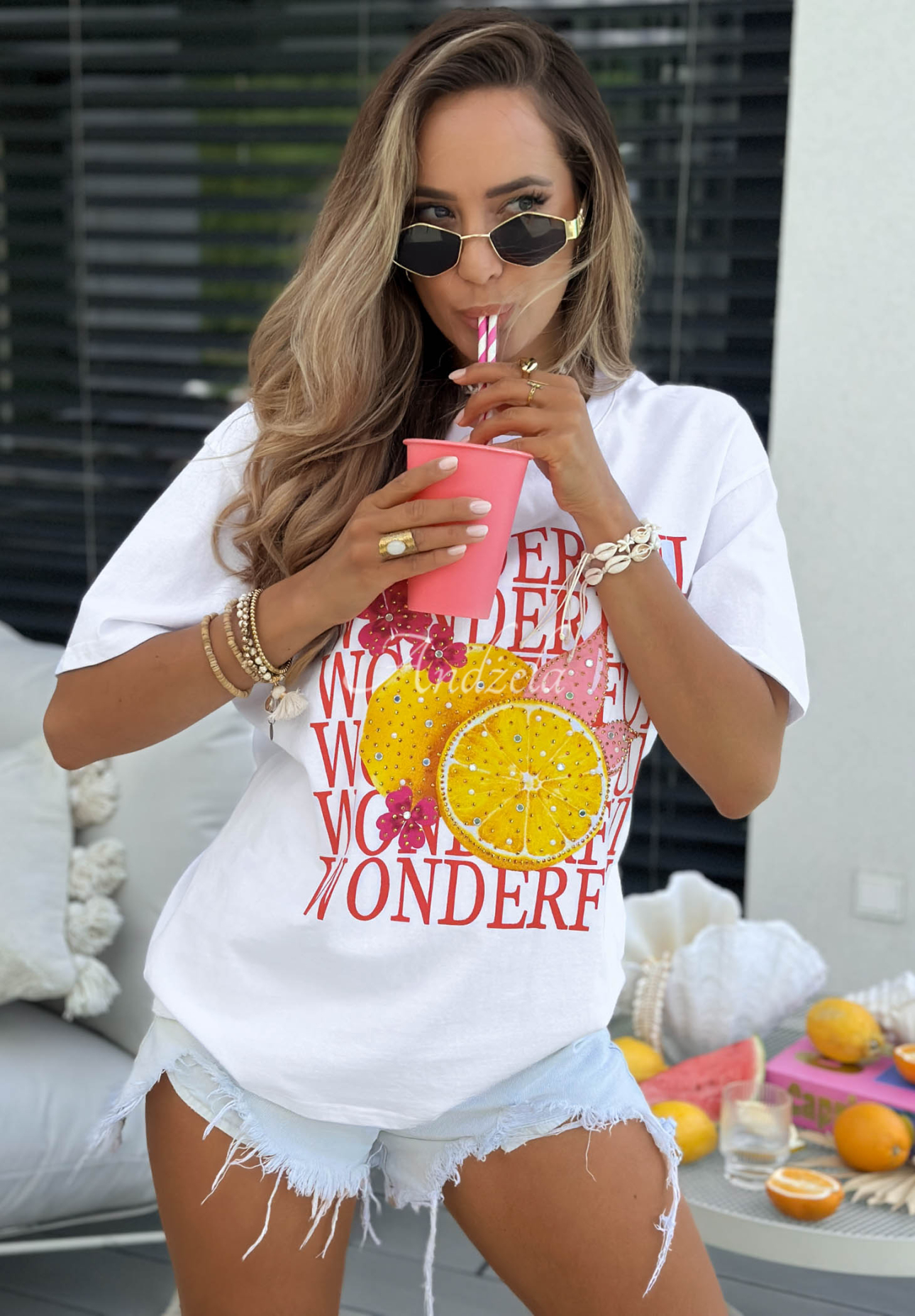 Bawełniany t-shirt z nadrukiem Wonderful Lemon biały
