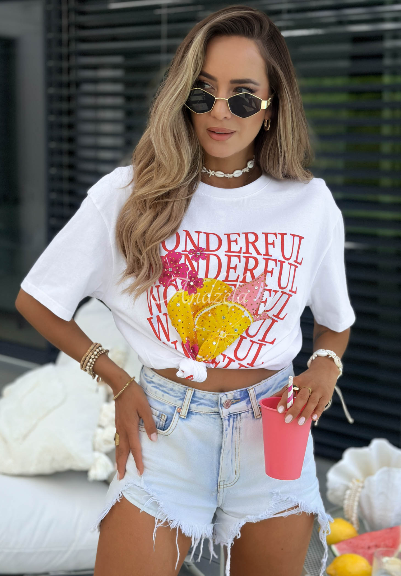 Bawełniany t-shirt z nadrukiem Wonderful Lemon biały