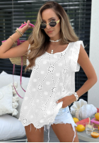 Ażurowa bluzka z falbankami boho Sunny Beach biała