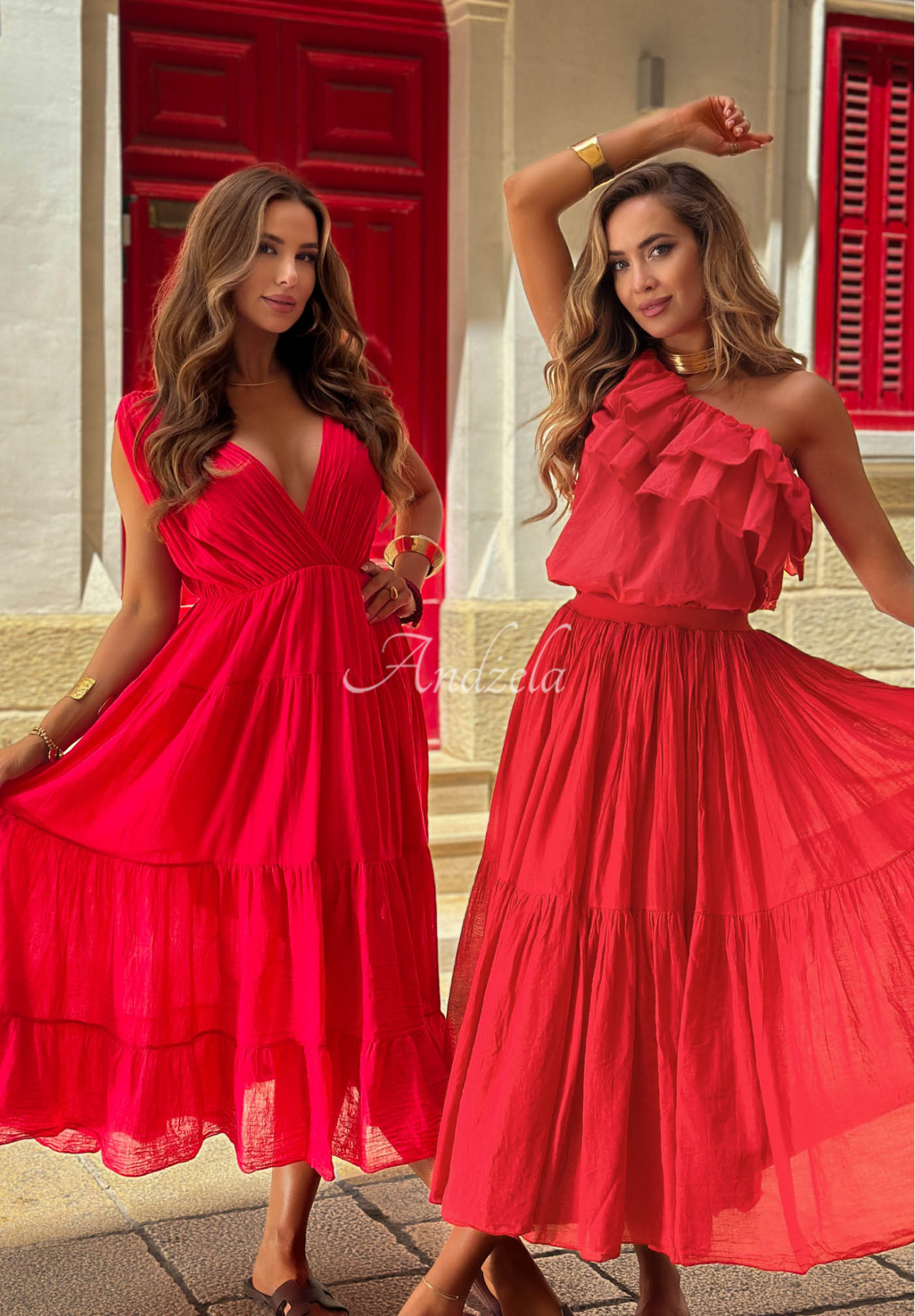 Bawełniana spódnica maxi z gumką w pasie Malta Romance Flame czerwona