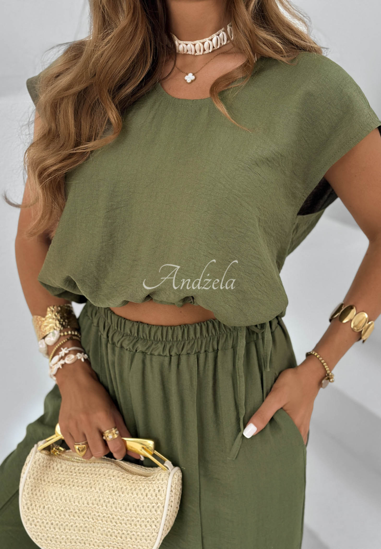 Sunrise Sun khaki viscose blouse and pants set