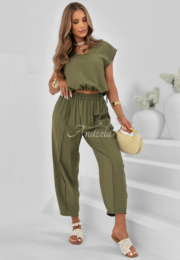 Wiskozowy komplet bluzka i spodnie Sunrise Sun khaki