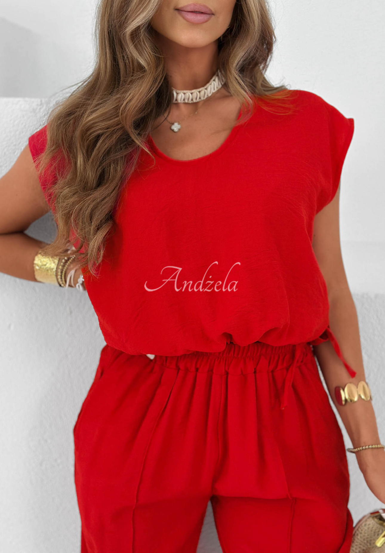 Sunrise Sun red viscose blouse and pants set