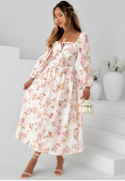Kwiecista sukienka maxi z długimi rękawami Sunkissed Blooms biała