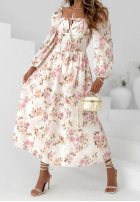 Kwiecista sukienka maxi z długimi rękawami Sunkissed Blooms biała