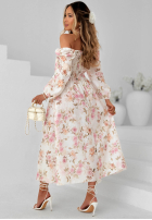 Kwiecista sukienka maxi z długimi rękawami Sunkissed Blooms biała