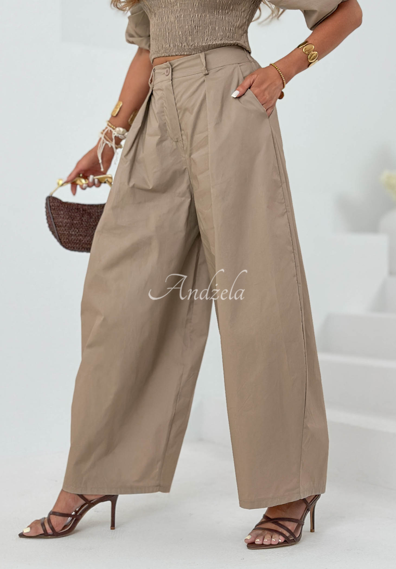 Solar Beauty mocha cotton balloon pants