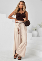 Materiałowe spodnie wide leg z wiskozy Summer Trace mokka
