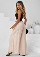 Materiałowe spodnie wide leg z wiskozy Summer Trace mokka