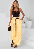 Materiałowe spodnie wide leg z wiskozy Summer Trace mokka