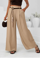 Materiałowe spodnie wide leg z wiskozy Summer Trace mokka