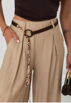Materiałowe spodnie wide leg z wiskozy Summer Trace mokka
