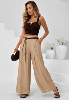 Materiałowe spodnie wide leg z wiskozy Summer Trace mokka