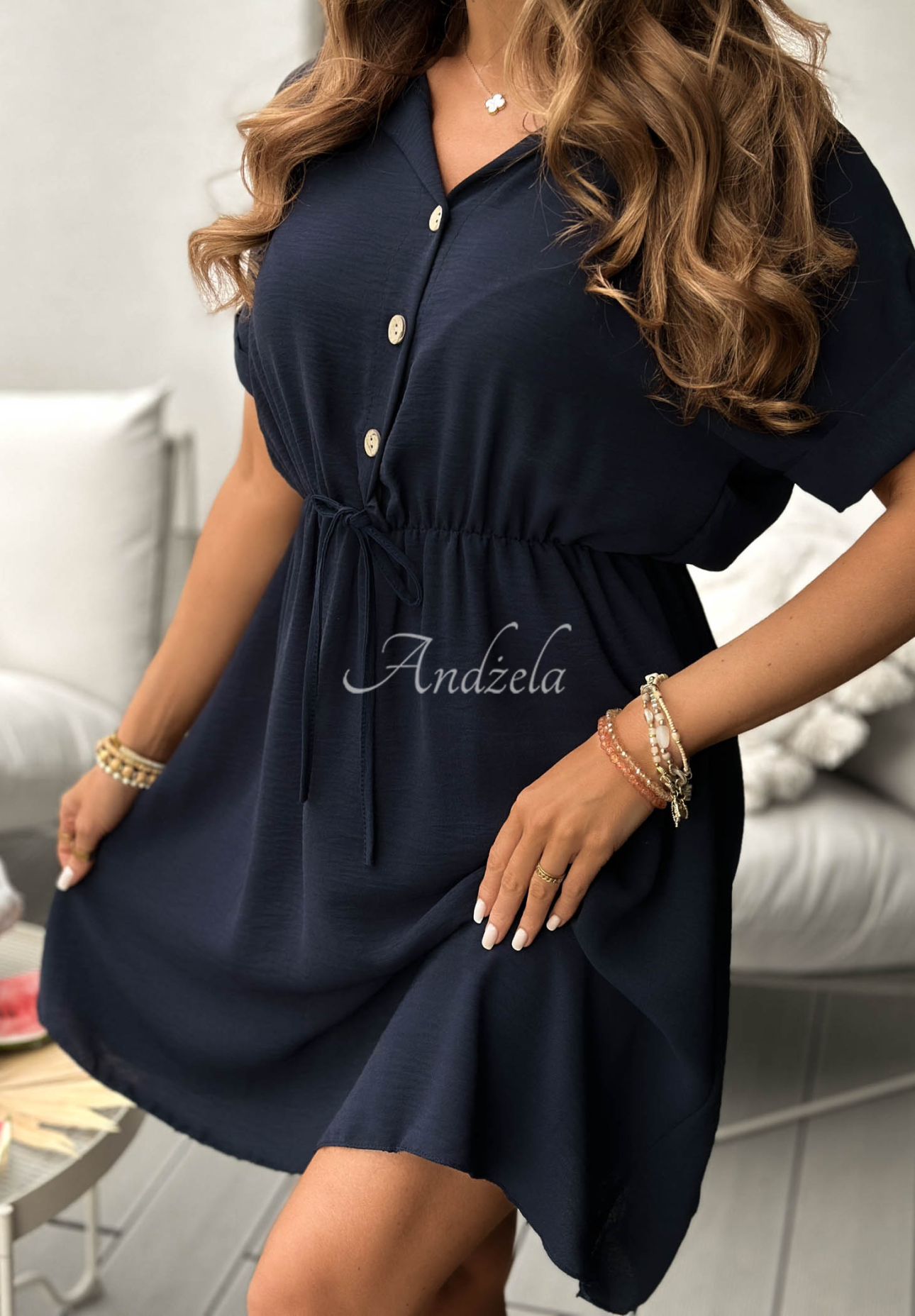 The Holiday Navy Blue Viscose Shirt Dress